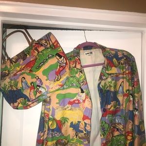 Fashionable jacket and matching pocketbook.